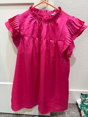 JODIFL Hot Pink Ruffle Neck Blouse Small